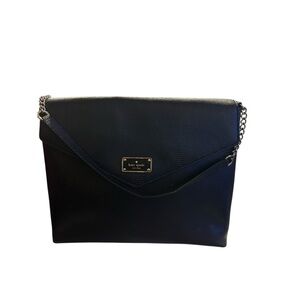 Kate Spade New York Black Leather Envelope Flap Shoulder Bag Gold Hardware